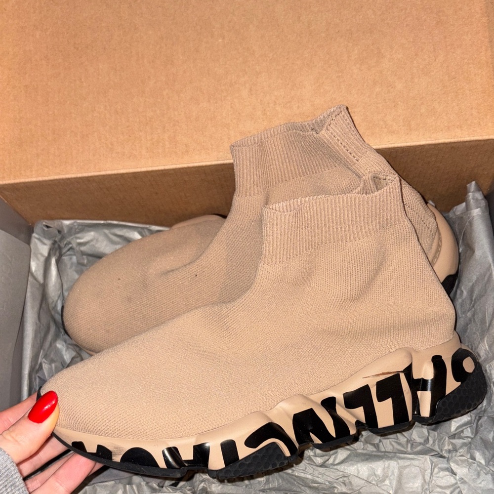Balenciaga Tan Sock Sneakers with Black Sole